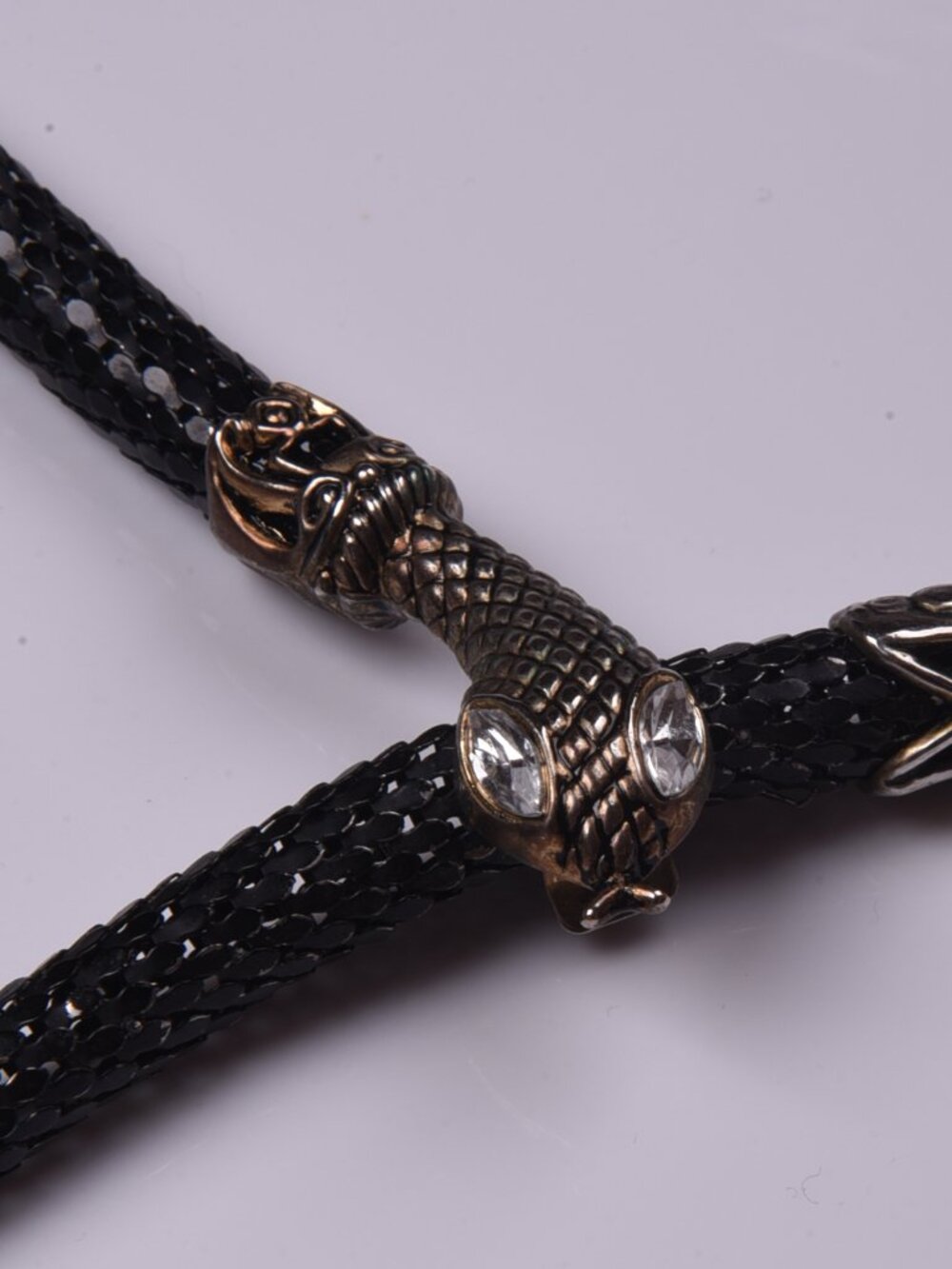 Vintage DL Auld Black Enamel Snake Mesh Necklace 19.5”